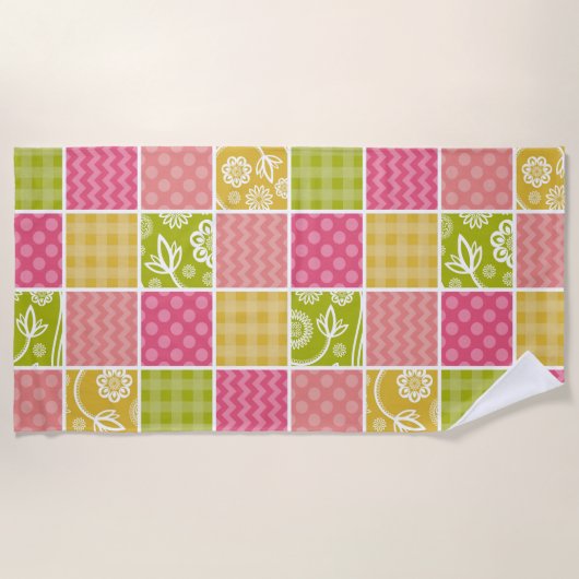 Zigzag, Chevron, Polka Dots, Gingham, Patchwork Strandlaken (Voorkant)