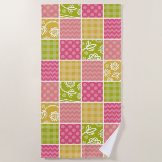 Zigzag, Chevron, Polka Dots, Gingham, Patchwork Strandlaken (Voorkant)