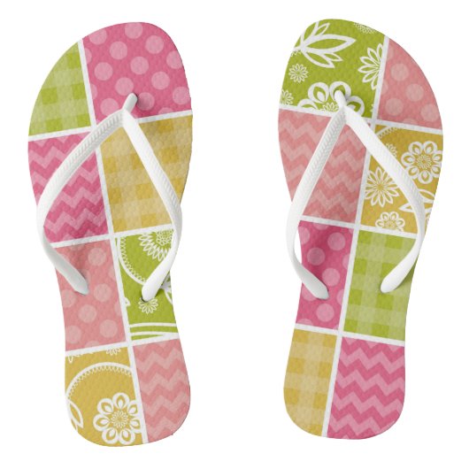 Zigzag, Chevron, Polka Dots, Gingham, Patchwork Teenslippers (Voetbed)