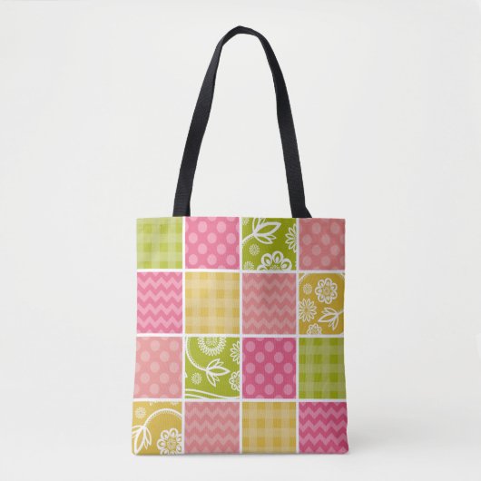Zigzag, Chevron, Polka Dots, Gingham, Patchwork Tote Bag (Voorkant)