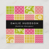 Zigzag, Chevron, Polka Dots, Gingham, Patchwork Vierkante Visitekaartje (Voorkant)