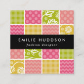 Zigzag, Chevron, Polka Dots, Gingham, Patchwork Vierkante Visitekaartje (Voorkant)