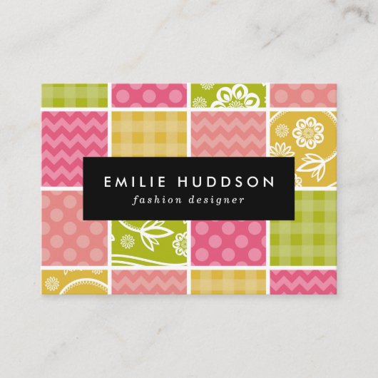 Zigzag, Chevron, Polka Dots, Gingham, Patchwork Visitekaartje (Voorkant)