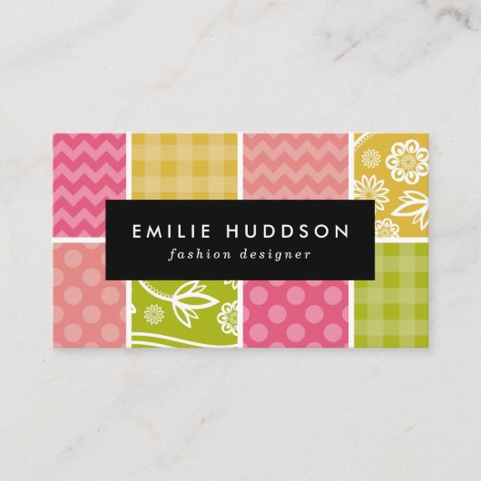 Zigzag, Chevron, Polka Dots, Gingham, Patchwork Visitekaartje (Voorkant)