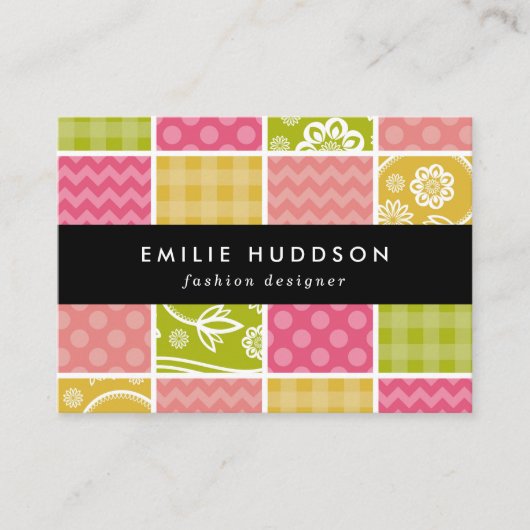 Zigzag, Chevron, Polka Dots, Gingham, Patchwork Visitekaartje (Voorkant)