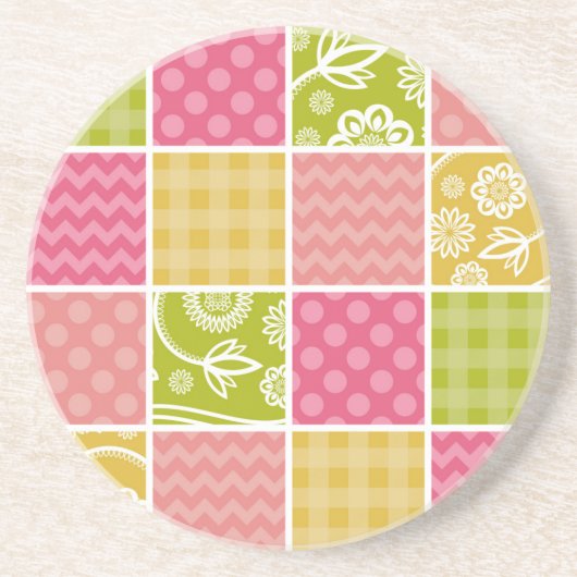 Zigzag, Chevron, Polka Dots, Gingham, Patchwork Zandsteen Onderzetter (Voorkant)