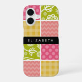 Zigzag, Chevron, Stippen, Gingham, Jouw Naam iPhone 16 Hoesje (Achterkant)