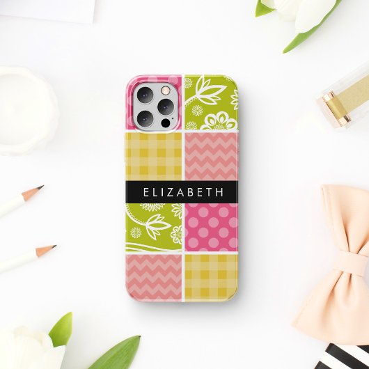 Zigzag, Chevron, Stippen, Gingham, Jouw Naam iPhone 16 Hoesje