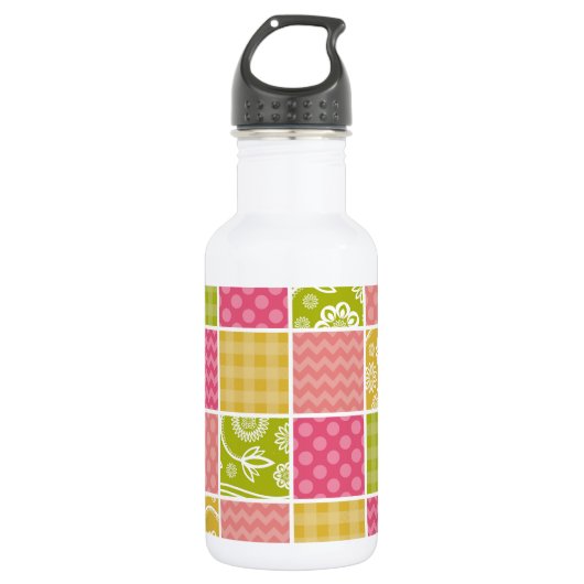 Zigzag, Chevron, Stippen, Gingham, Patchwork Waterfles (Voorkant)