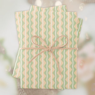 Zigzag Chevron Strepen-Oranje,Groen en licht Ivoor Inpakpapier Vel