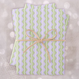 Zigzag Chevron Strepen-Paars,Groen en licht ivoor Inpakpapier Vel