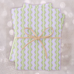Zigzag Chevron Strepen-Paars,Groen en licht Ivoork Inpakpapier Vel