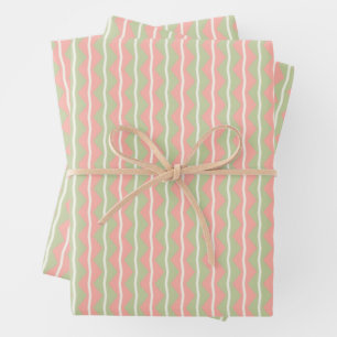 Zigzag Chevron Strepen - Roze, Groen en licht ivoo Inpakpapier Vel