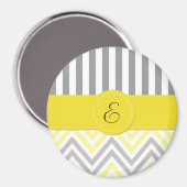 Zigzag, Chevron, Stripes, Geel, Grijs, Monogram Magneet (Voorkant / Achterkant)