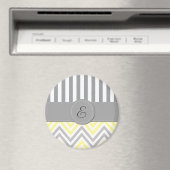 Zigzag, Chevron, Stripes, Geel, Grijs, Monogram Magneet (Insitu (Vaatwasser))
