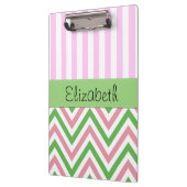 Zigzag, Chevron, Stripes, Roze, Groen, Jouw naam Klembord (Links)