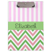 Zigzag, Chevron, Stripes, Roze, Groen, Jouw naam Klembord (Voorkant)