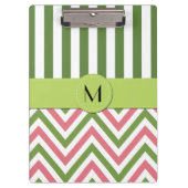 Zigzag, Chevron, Stripes, Roze, Groen, Monogram Klembord (Voorkant)