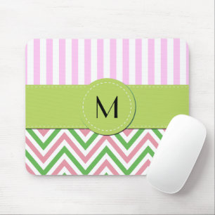 Zigzag, Chevron, Stripes, Roze, Groen, Monogram Muismat