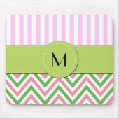 Zigzag, Chevron, Stripes, Roze, Groen, Monogram Muismat (Voorkant)