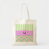 Zigzag, Chevron, Stripes, Roze, Groen, Monogram Tote Bag (Voorkant)