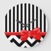 Zigzag, Chevron, Stripes, zwart en wit Grote Klok (Voorkant)