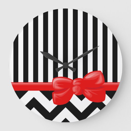 Zigzag, Chevron, Stripes, zwart en wit Grote Klok (Voorkant)