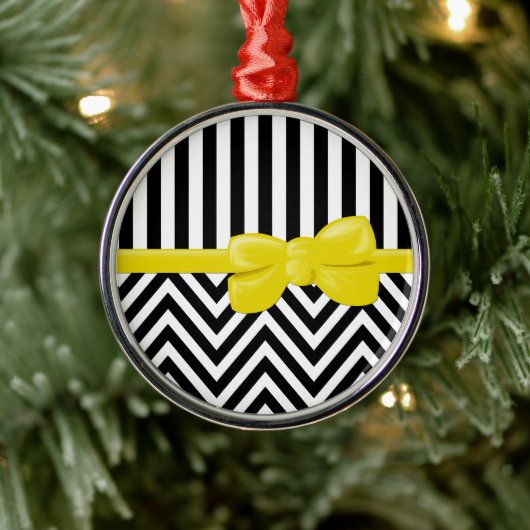Zigzag, Chevron, Stripes, zwart en wit Metalen Ornament (Boom)