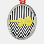 Zigzag, Chevron, Stripes, zwart en wit Metalen Ornament (Links)