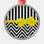Zigzag, Chevron, Stripes, zwart en wit Metalen Ornament (Voorkant)