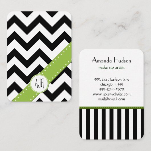 Zigzag, Chevron, Stripes, zwart en wit Visitekaartje (Voorkant / Achterkant)