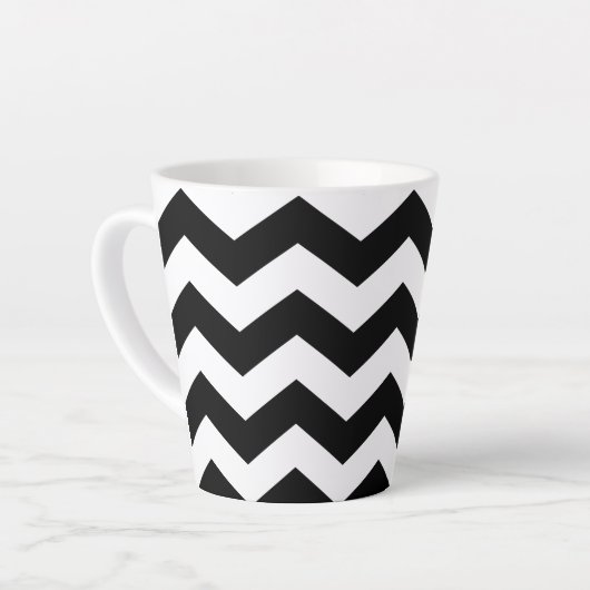 Zigzag Chevron Zwart En Wit Latte Mok (Linkerhoek)