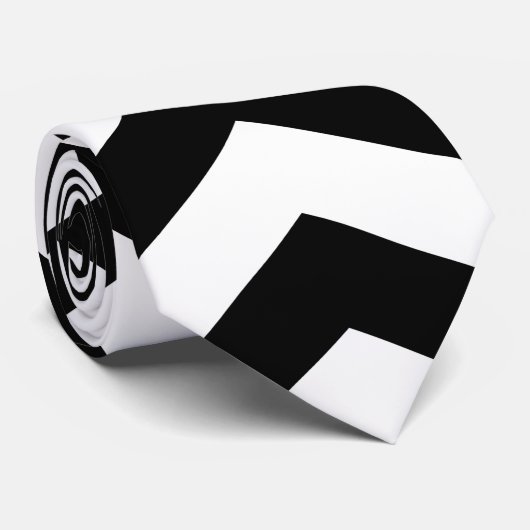 Zigzag Chevron Zwart En Wit Stropdas (Opgerold)