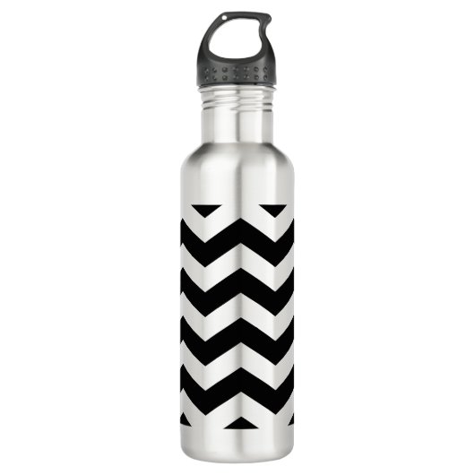 Zigzag Chevron Zwart En Wit Waterfles (Voorkant)