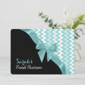 Zigzag en Aqua Bow Sweet Sixteen Birthday Kaart (Staand voorkant)