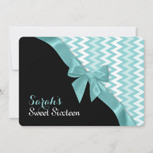 Zigzag en Aqua Bow Sweet Sixteen Birthday Kaart