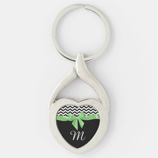 Zigzag en groene boog met monogram sleutelhanger (Voorkant)