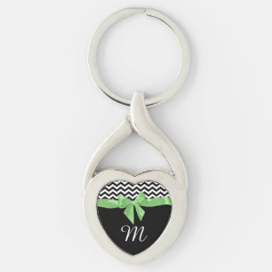 Zigzag en Groene Bow met Monogram Sleutelhanger