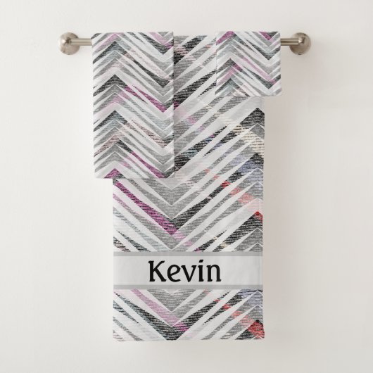 Zigzag, geometrisch, grijs, lila, roze, zwart, str bad handdoek (Insitu)