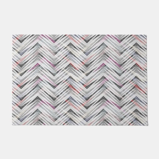 Zigzag, geometrisch, grijs, lila, roze, zwart, str deurmat (Voorkant)
