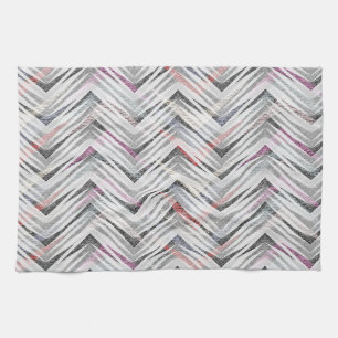 Zigzag, geometrisch, grijs, lila, roze, zwart, str theedoek