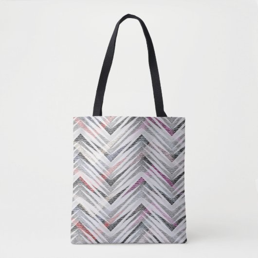 Zigzag, geometrisch, grijs, lila, roze, zwart, str tote bag (Voorkant)