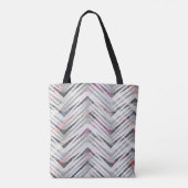 Zigzag, geometrisch, grijs, lila, roze, zwart, str tote bag (Achterkant)