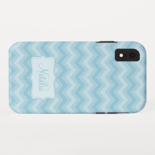 Zigzag gepatenteerde blauwe naam initiaal Case-Mate iPhone case (Achterkant (horizontaal))