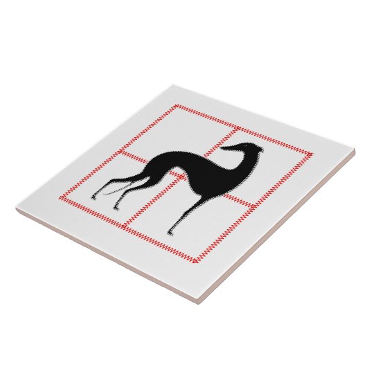 Zigzag-gestileerde windhond tegeltje (Zijkant)