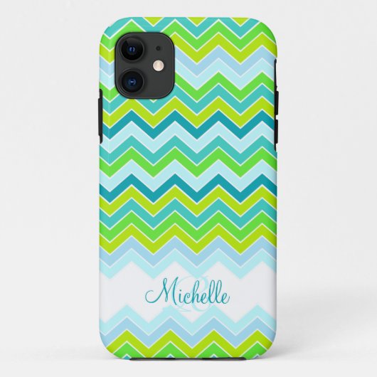 Zigzag gevlekte blauwgroen naam initiaal draagtas Case-Mate iPhone case (Achterkant)