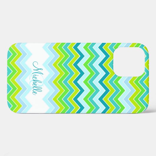 Zigzag gevlekte blauwgroen naam initiaal draagtas Case-Mate iPhone case (Achterkant (horizontaal))