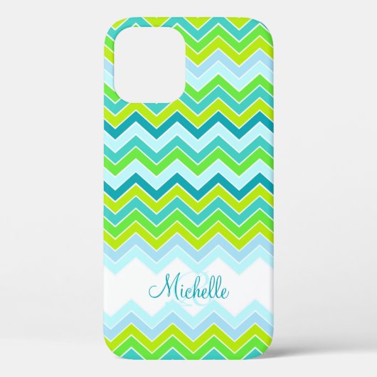 Zigzag gevlekte blauwgroen naam initiaal draagtas Case-Mate iPhone case (Achterkant)