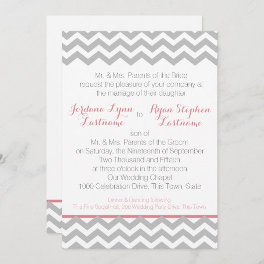 Zigzag grijs en roze kaart (Voorkant / Achterkant)