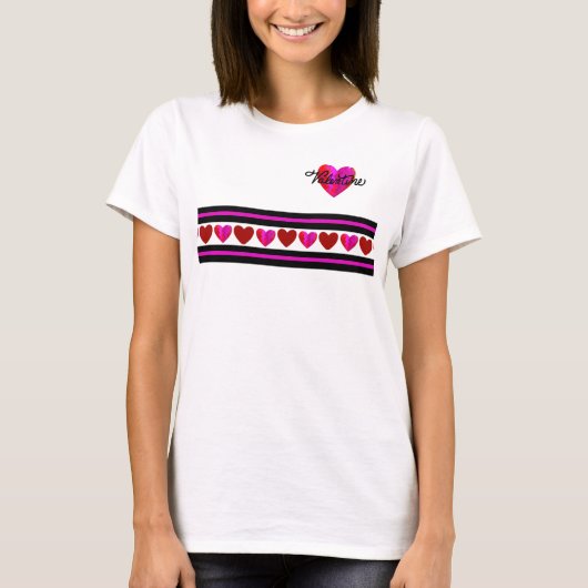 ZigZag Hart Gestreept Ontwerp Getext T-shirt (Voorkant)